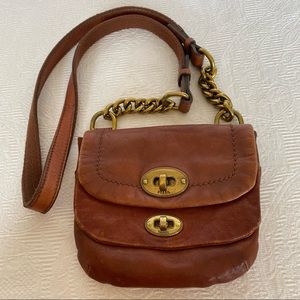 Fossil cognac leather mini crossbody purse